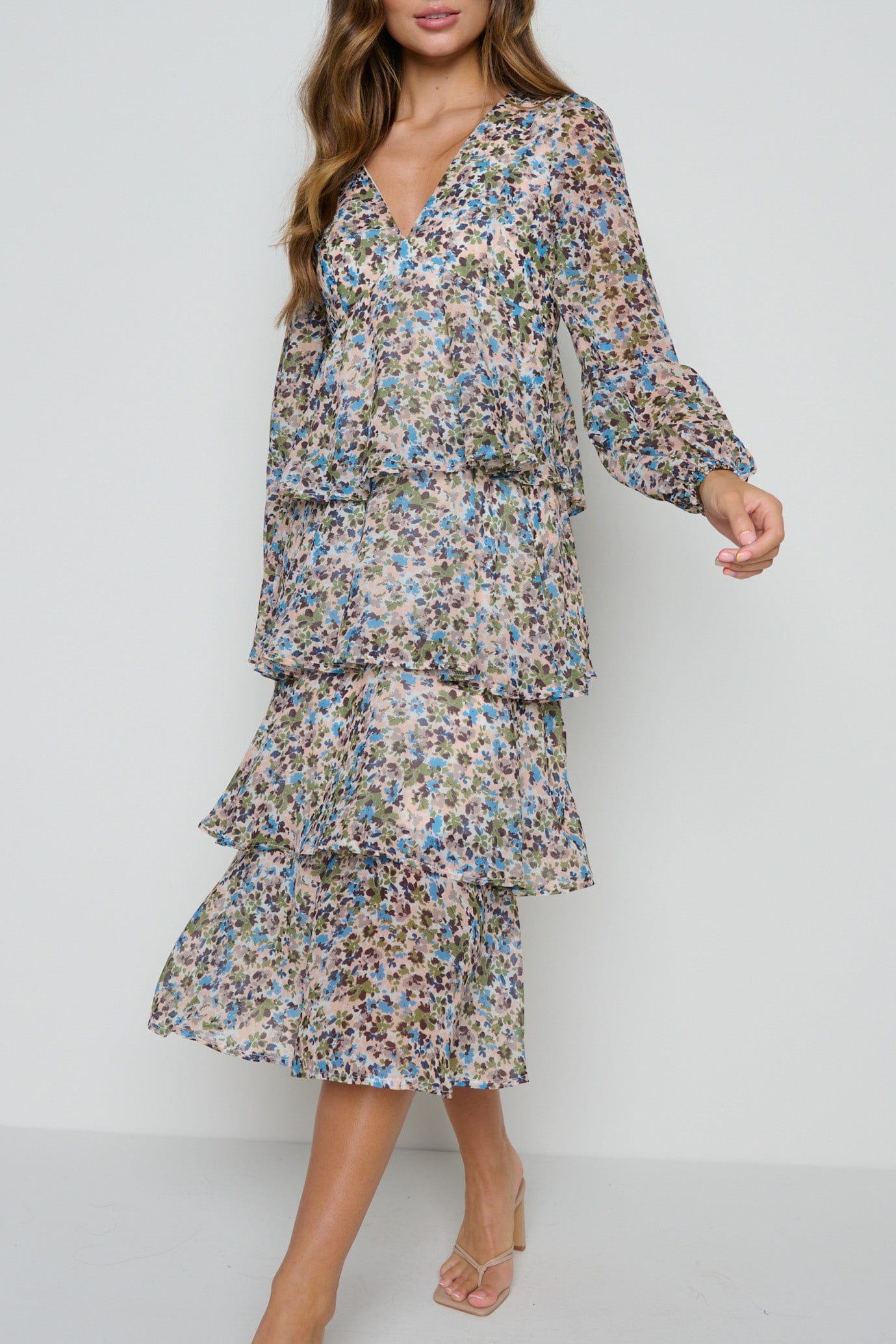 Ashton Ruffle Midi Dress - Floral ...